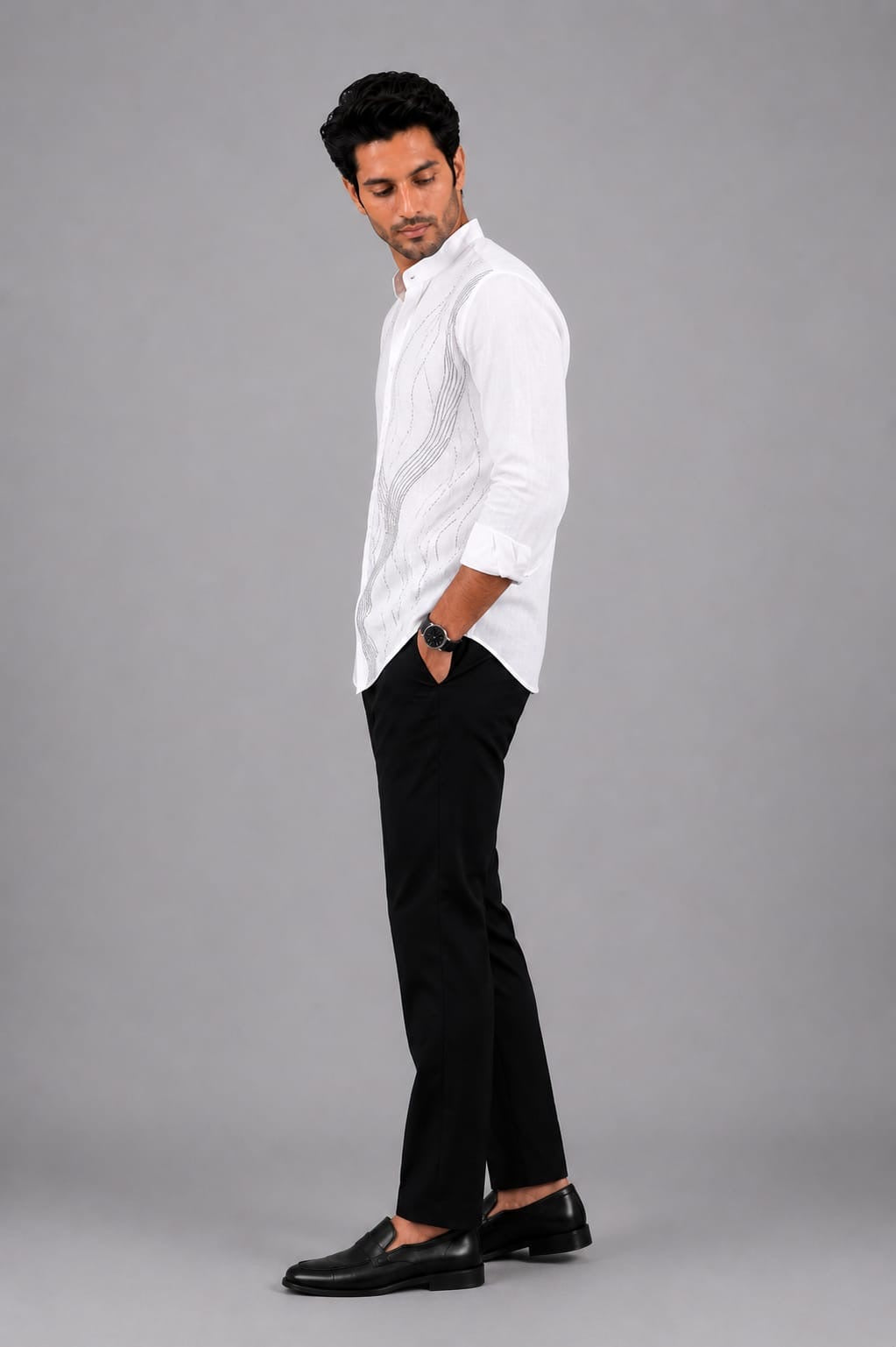 Black wave embroidered shirt