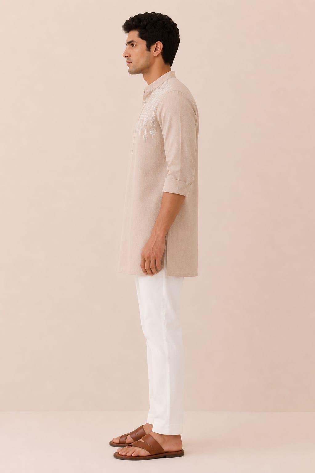 Natural Beige Embroidered Kurta