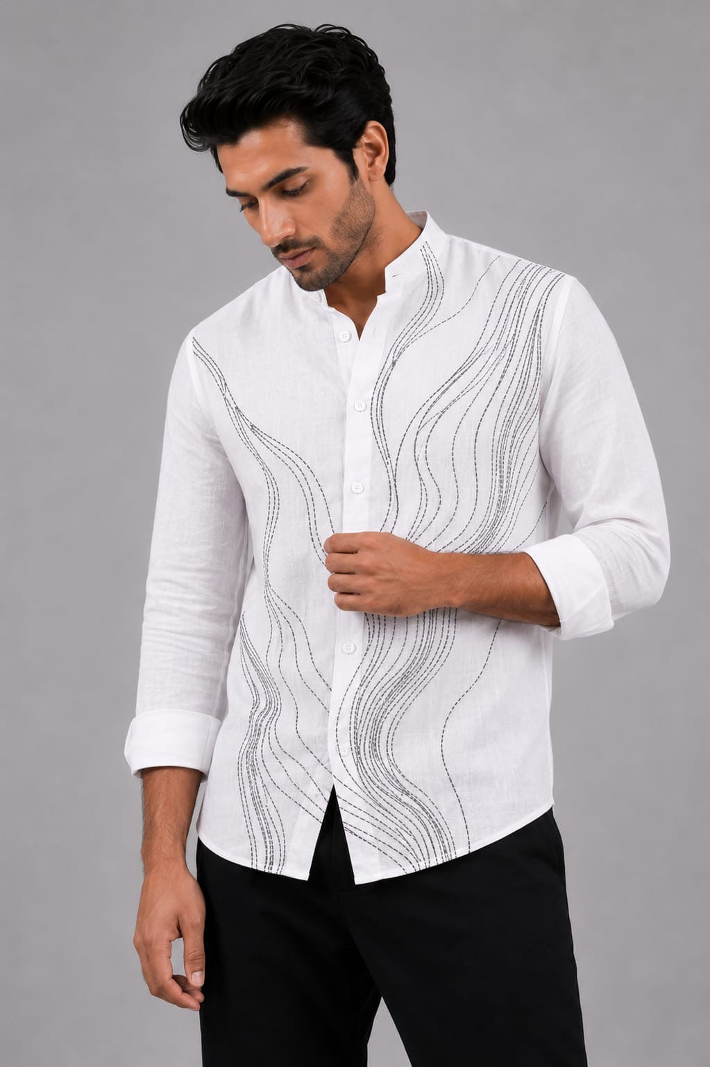 Black wave embroidered shirt