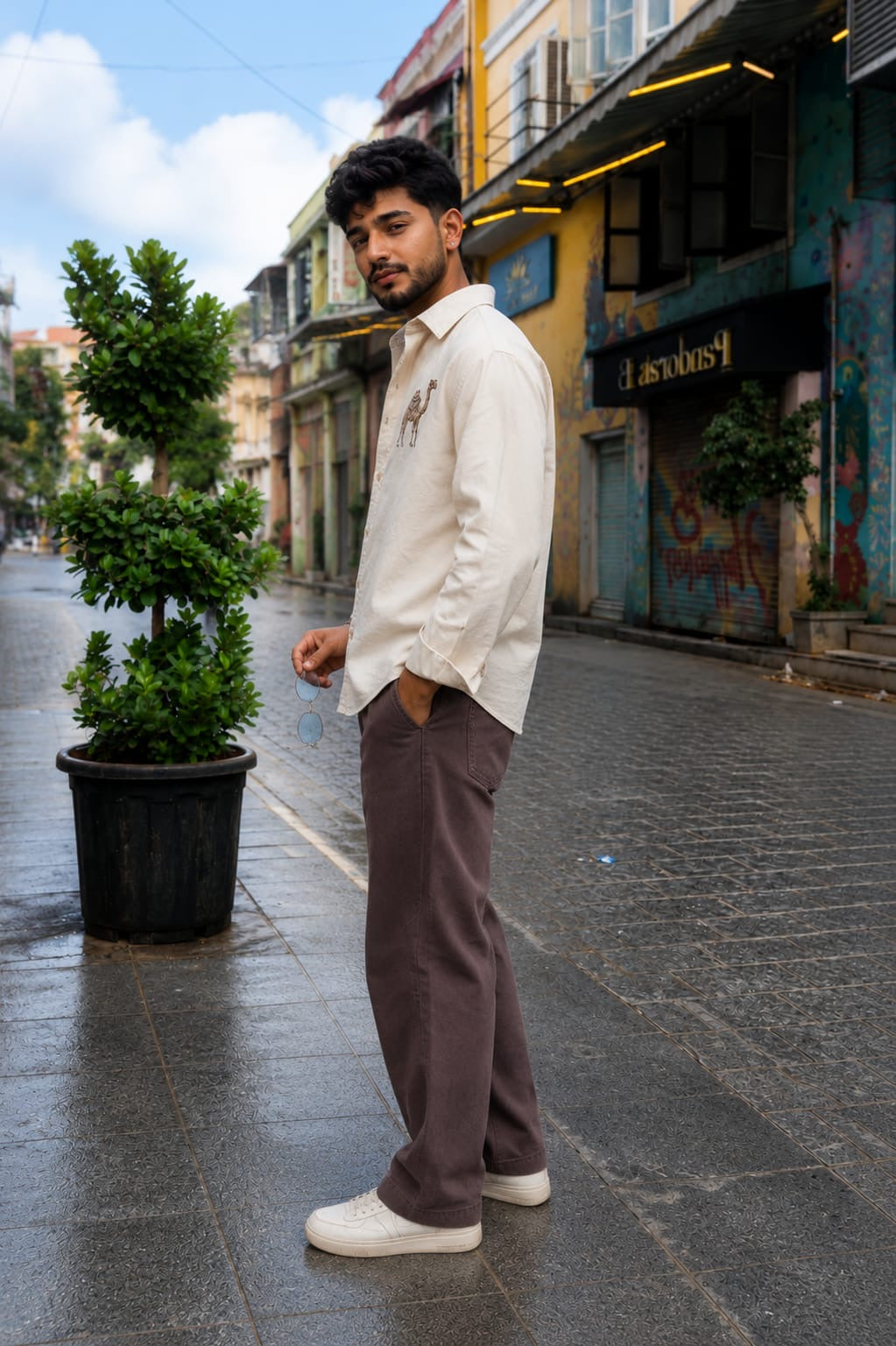Sand Camel Embroidered Shirt