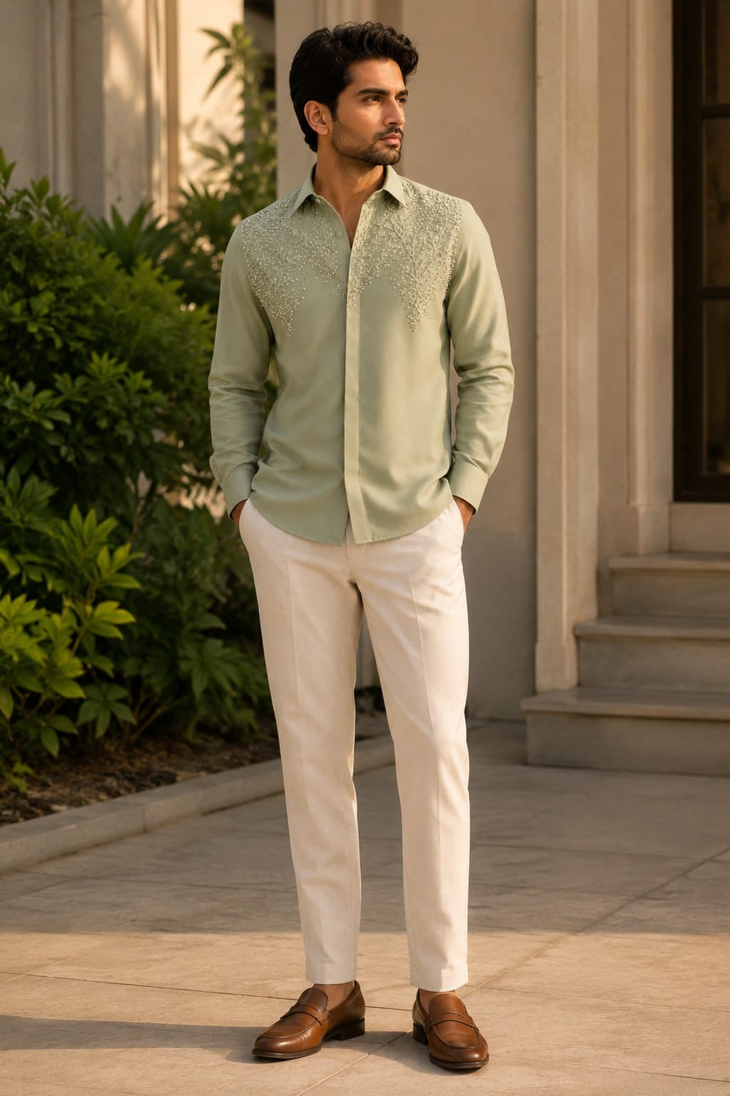 Sage Botanical Embroidered Shirt
