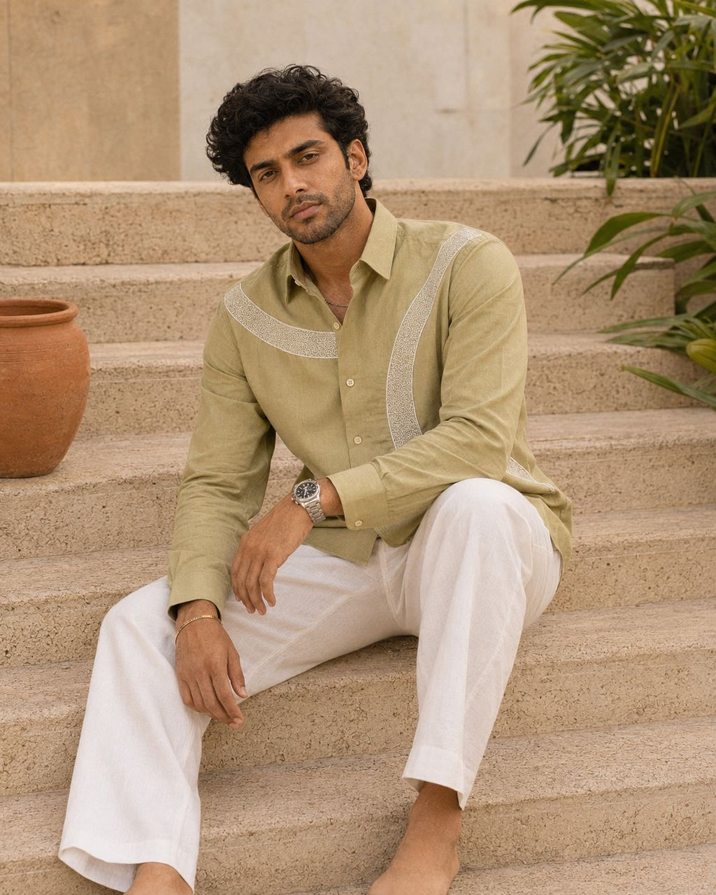 Sage Green Embroidered shirt