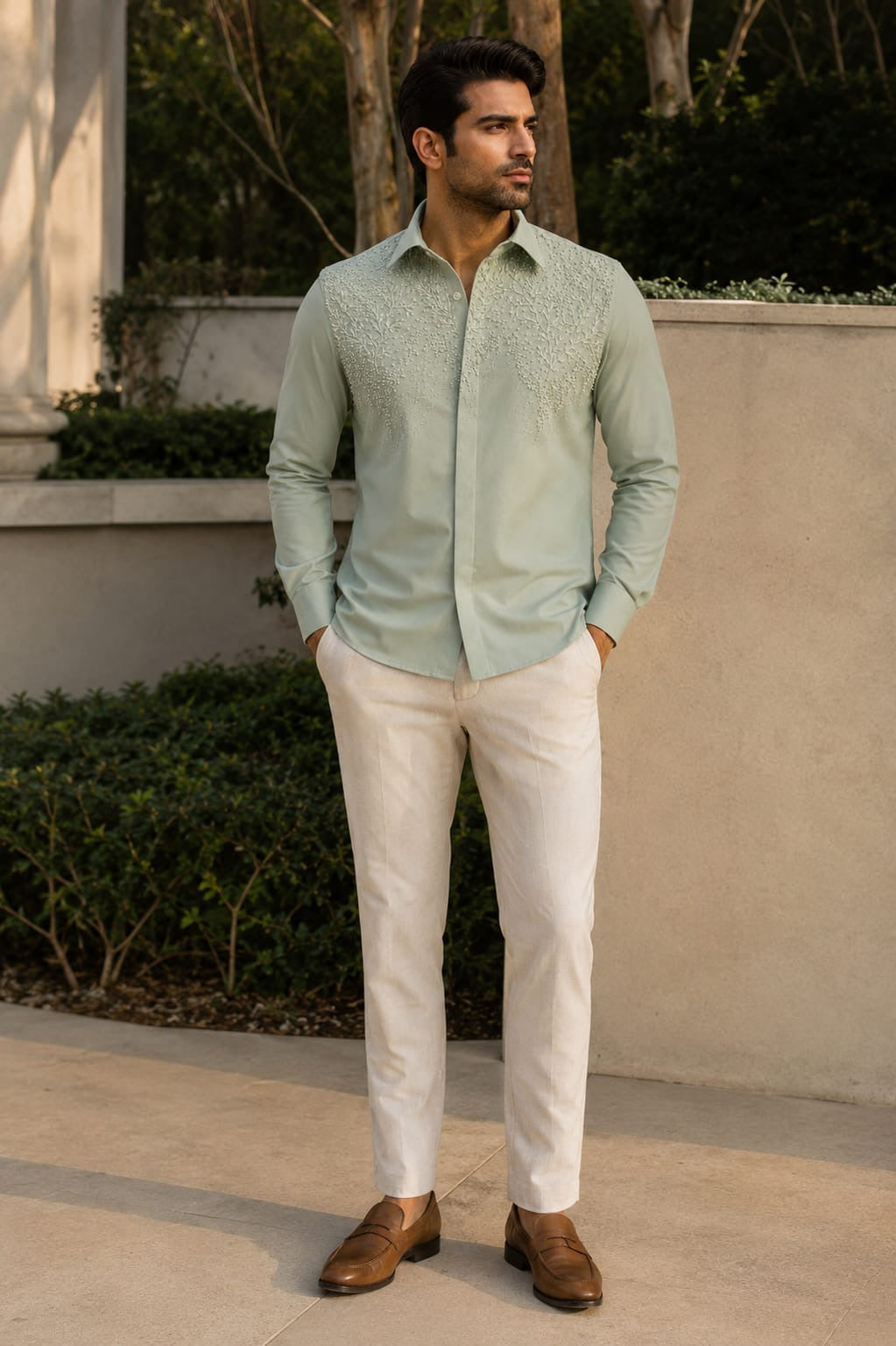 Mint Botanical Embellished Shirt