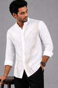 Beige Wave Embroidered Shirt